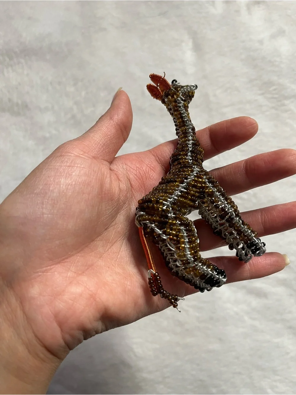 Giraffe small Beaded figure knick knack Giraffe Figurine - Brown & Copper